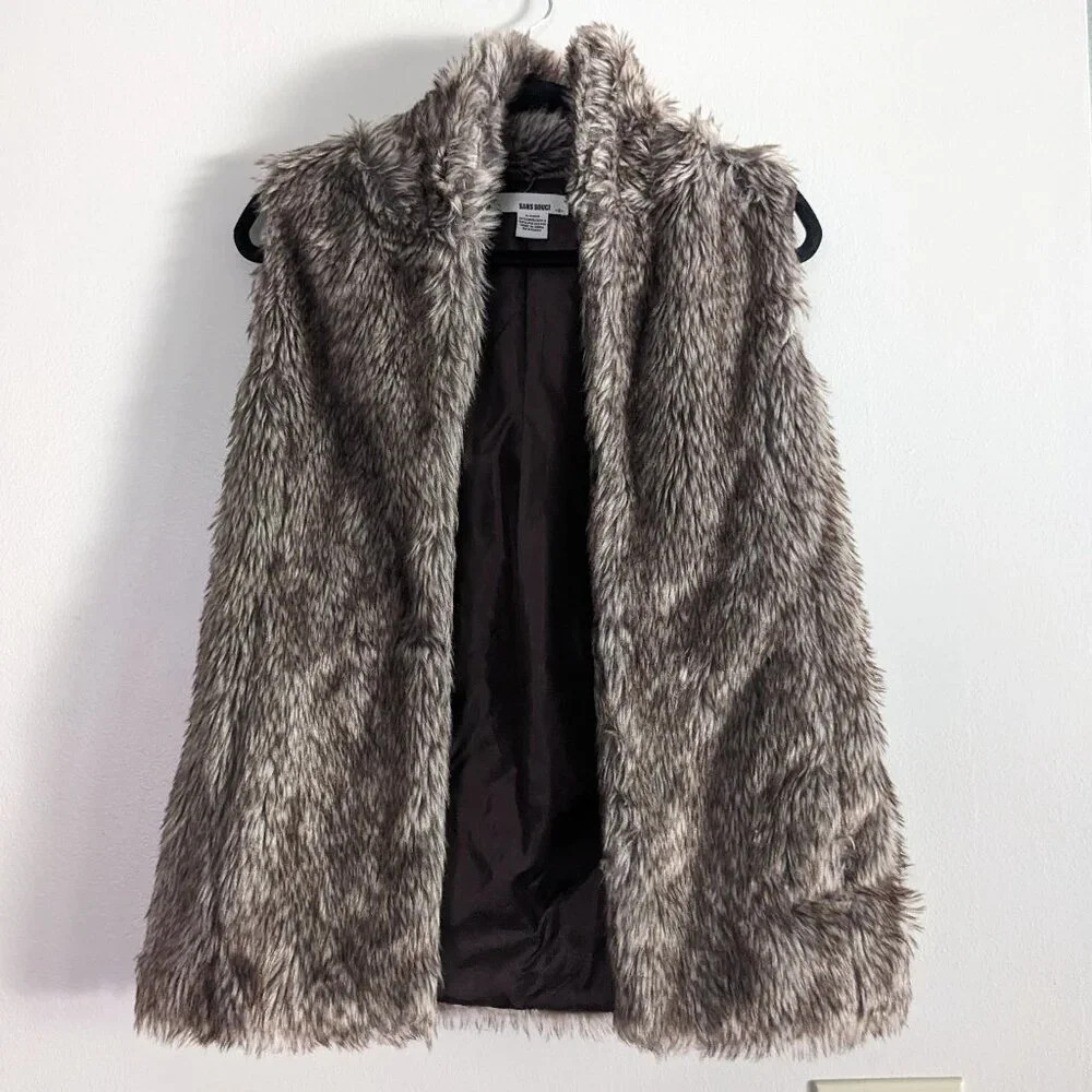 Sans soucis Women's Faux Fur Vest Small Gray Fuzzy Sleveless Luxurious Soft